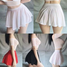 Women's Sleepwear Sexy High Waist Mini Skirt Fashion A-line Pleated Skirts Tempting Clubwear Solid Colour Charm Dance Summer Thin Minidress