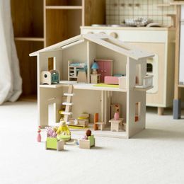 Doll House Accessories Childrens wooden doll house simulation villa toy set for boys and girls family toy set for 3-5 years old 4 gifts Q240522