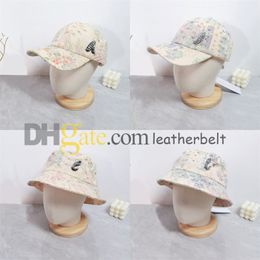 Flower Print Bucket Hat Luxury Rhinestone Letter Baseball Caps Women Vacation Fashion Designer Hole Casquette