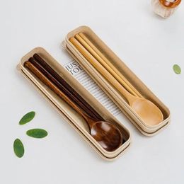 Dinnerware Sets Natural Wooden Spoon High Quality Handmade With Box Dinner Kit Cutlery Kitchen Accessories