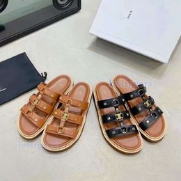 Retro slippers luxury mule gladiator sandals genuine leather casual flat shoes designer flip flops Women outdoor slides hotels beaches swimming pools slipper