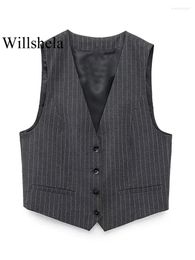 Women's Vests Women Fashion Striped Single Breasted Sleeveless Jacket Vintage V-Neck Vest Female Office Lady Waistcoats