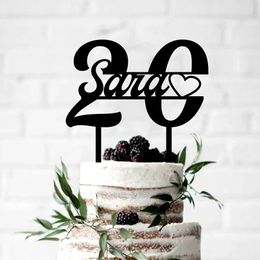 Customized Name Ages Birthday Cake TopperPersonalized Acrylic Black 20th Happy Birthday Party Decor Kids Party Gifts 240522