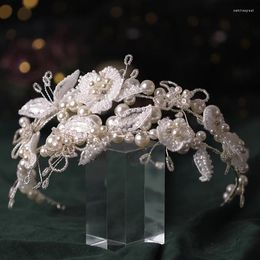 Hair Clips Silver Color Pearl Crystal Hairband Tiara Headbands Bridal Jewelry Wedding Accessories Flower Women Party Vines
