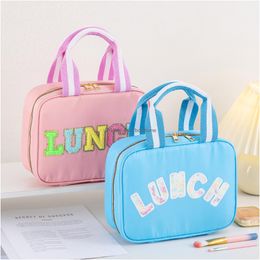 Stuff Sacks Girls Boys Preppy Cute Reusable Nylon Insated Tote Lunch Box Cooler Bag With Chenille Letters For Office School Travel P Otdyz