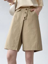Women's Shorts Casual Knee Length Women Solid Cotton High Waist Wide Leg Summer 2024