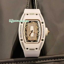 Designer Wactch RM007-01 Automatic Mechanical Watch Mens Watch New Large Dial Ceramic With Trendy And Fashionable Diamond Inlaid Waterproof Wine Barrel Shaped