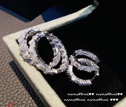 Rich lady princess rock candy full of diamond hoops plated 18K white gold group set ladder large hoop earrings hoop silver needle 8066571