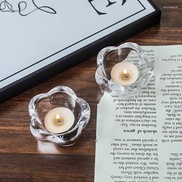 Candle Holders Minimalist Glass Candlestick Five Leaf Flower Romantic Decoration Props Instagram Style Birthday Gift Atmosphere Confession