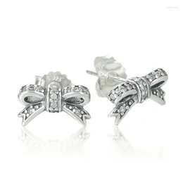 Stud Earrings Wedding Sparking Bow Fashion Female Classical Sterling Silver Jewelry For Woman