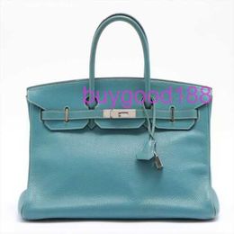 10A Biridkkin Designer Delicate Luxury Women's Social Travel Durable and Good Looking Handbag Shoulder Bag Blue Jean Togo Leather 35 6h1028