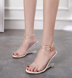 Sandals Wedges Women Summer Transparent High Heels PVC Open Toe Sexy Wedding Shoes Platform Clear Size 34433642156