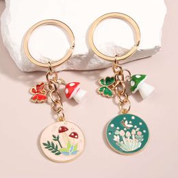 Cute Enamel Keychain Butterfly Leaf Resin Mushroom Ring Forest Key Chains For Women Men DIY Handmade Jewelry Souvenir Gifts