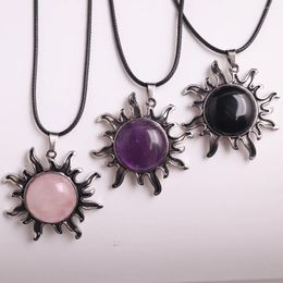 Chains 1PCS Gothic Alloy Natural Stone Amethyst Black Obsidian Rose Quartz Charm Pendant Necklace Choker For Women Halloween Jewellery