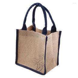 Shopping Bags Jute Burlap Tote Printing Lotus Large Reusable Grocery With Handles Women Bag Beach Travel Storage Organiser