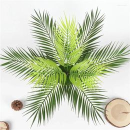 Decorative Flowers 2Pcs 9Leaves Artificial Tropical Plants Fake Palm Plant Branch Green Leaves For Home Garden Office Jungle Carnival