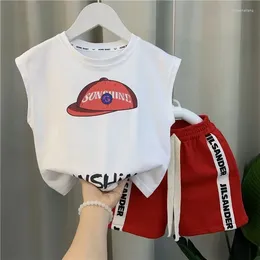 Clothing Sets Sleeveless Summer Hat Print Letter T-Shirt Red Shorts 2pcs Baby Boys Fashion Outfits Kids Boutique 1 To 8 Years Cotton Sport