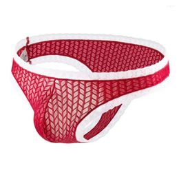 Underpants Slim Fit Men Underwear Soft Breathable Men's Lace Low Waist Thongs Colour Matching Elastic Moisture-wicking For Comfortable