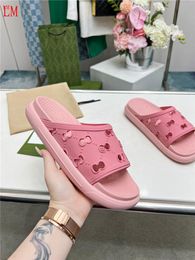 Designer Luxury Pink Rubber G Cut Out Slides Shoes sandals Flip Flop Slide Flat Slipper With Box