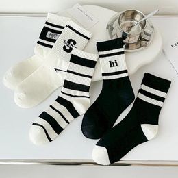 Women Socks Black And White Women's Spring Autumn Mid-tube Striped Sports Network Red Summer Thin Stockings