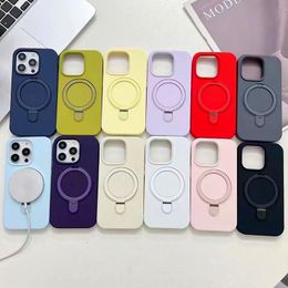Silicone Magsafe Phone Cases for iPhone 15 pro max 14 13 12 11 Apple Magnetic Ring Back Cover Stand Holder Protector Compatible with Magsafe Charger with Retail Box