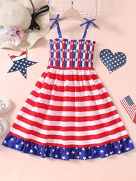 Girl Dresses Girls Summer American Ethnic Pattern Independence Day Print Trendy Lace Five Pointed Star Dress