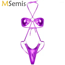 Women's Swimwear Micro Bikini Swimsuit Metallic Halter Neck Backless Slings Mini Trikini G-Srting Thong Teddy Bodysuit