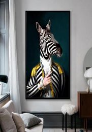 Black and White Classy Lion Tiger Elephant Giraffe Wolf Horse Wall Art Posters and Prints Animal Wearing A Hat Canvas Painting4649344