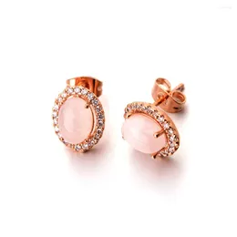 Stud Earrings Ociki Cubic Zirconia Rose Gold Colour CZ Pink Opal Ross Quartz Fashion Jewellery Wholesale Oval Earring For Women Drop