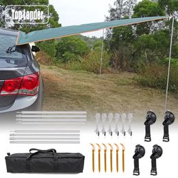3 size Car Side Tarp with Pole Rope Peg Strong Suction Cup Anchor Outdoor Camping Tent Waterproof Awning Shade Sun Shelter 240522