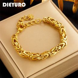 DIEYURO 316L Stainless Steel Gold Colour Thick Chain Bracelet For Women Fashion Nonfading Bangles Birthday Jewellery Gifts Pulsera 240520