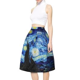Qybian Faldas Vintage Van Gogh Print Ladies Skirts High Waist Womens Valentines Day Skirt Plus Size 240517
