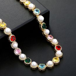 10mm Colourful Rock Candy Pearl Choker Chain Necklace Bracelet Men Women Jewellery Set