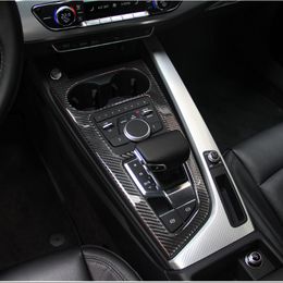 Carbon Fibre Sticker Car Control Gear Shift Box Panel Water Cup Holder Frame Cover Trim Accessories For Audi A4 A5 b9 S5 2017 2020 Car- Eckv