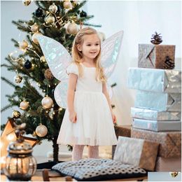 Other Event Party Supplies Halloween Fairy Girls Costume Dress Up Sparkling Sheer Wings With Flower Crown Headband And Elf Ears Set Fo Dhnlb