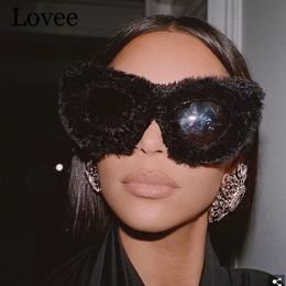Sunglasses Fuzzy Cat Eye Women Black Brand Designer Oversized Sun Glasses Female Funny Party Eyewear Fashion Accessories 311R