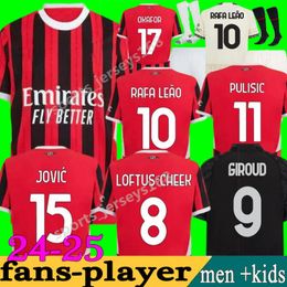 24 25 MILANS Home RAFA LEAO Soccer Jerseys PULISIC GIROUD AC fans player 2024 2025 THEO TONALI LOFTUS-CHEEK S.CASTILLEJO BRAHIM KOCHE men kids kits Football shirts