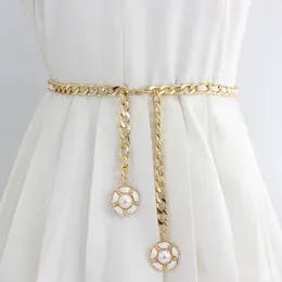 Belts Fashion Elegant Ladies Metal Adjustable Thin Waist Chain Women Strap Dress Belt Pearl Decorative Clothess Accessories