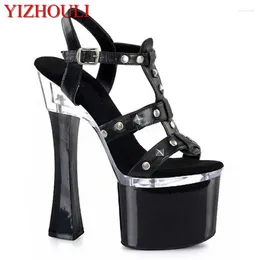 Dress Shoes Women's With Thick Heels Stage Pole Dancing 17-18-20 Cm Sexy Rivet Vamp Decorative Sandals