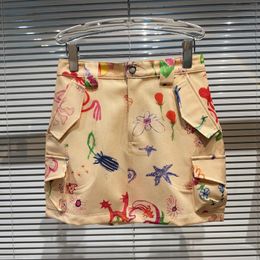 Skirts 2024 Summer Cartoon Colourful Handdrawn Graffiti Pattern Spicy Girl Slim Fit H Short Skirt Wrapped Hip