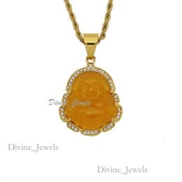 Luxury Jewelry Designer Jewelry Woman Green Jade Jewelry Laughing Buddha Pendant Chain Necklace For Women Stainless Steel 18K Gold Plated Mothers Day Gift 768