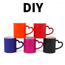 Mugs DIY Custom Matte Mug Water Change Colour Ceramic Cup Heart And Round Handles Print LOGO Po Text Creative Gift