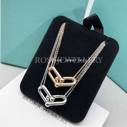 Designer's S925 Sterling Silver 18K Rose Gold Double Chain Necklace Buckle Couple Collar Light Luxury Small and Unique Brand Same Style