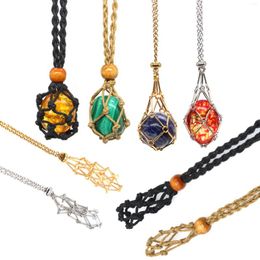 Decorative Figurines Adjustable Empty Stones Holder Wax Rope Metal Chain Copper Cage Necklace Pendant Crystal Gems Collecting DIY Jewellery