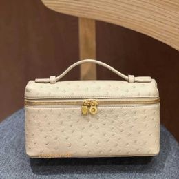 Lare Bag Lunch Box Bag Women Rice Box Bag with Genuine Ostrich Pattern Handheld One Shoulder Crossbody Bag 2024 New High end and Unique Small Square Bag