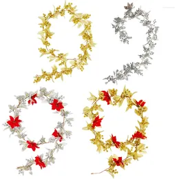 Decorative Flowers Christmas Artificial Gold Silver Leaves Vine Garland Red Berries Ivy Xmas Tree Rattan Wreath Hanging Ornaments Home Decor