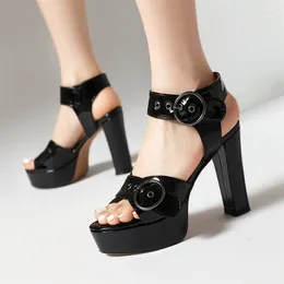 Sandals Punk Patent Leather Gladiator Female Summer 10cm High Heels Peep Toe Platform Heel Party Shoes For Women Buckle Strap