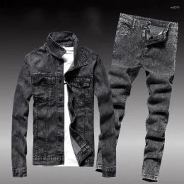 Mens Tracksuits 2023 Autumn Winter Men Jean Set Jacket Tide Cowboy Jeans Suit Handsome Clothing Ctivate Ones Morality Drop Delivery Ap Dhekc