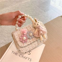 Korean Girl Princess Kids Bag Cute Flower Linen Crossbody for Girls Rabbit Hand Bags Toddler Purses and Handbags Gift