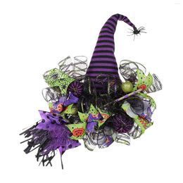 Decorative Flowers Halloween Wreath Front Horror Party Ornament Wall Hanging Witch Hat Hanger For Parties Fireplace Bedroom Window
